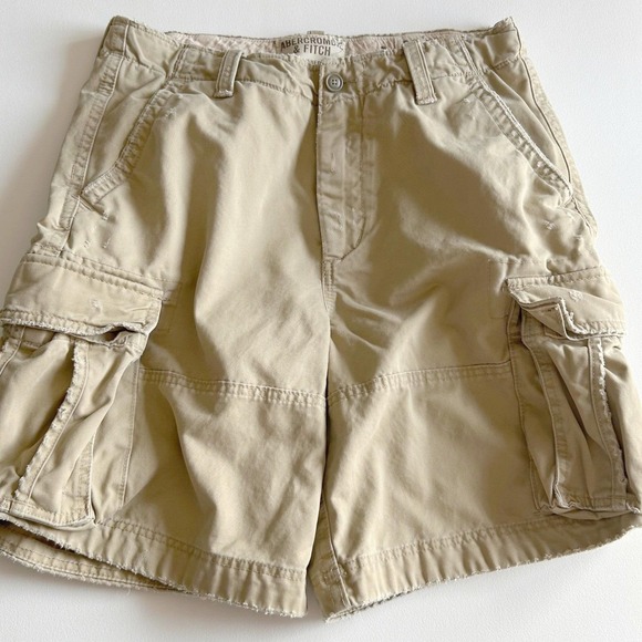 Y2K Abercrombie & Fitch Mens Cargo Shorts 36 Tan Adirondacks Distressed Heavy